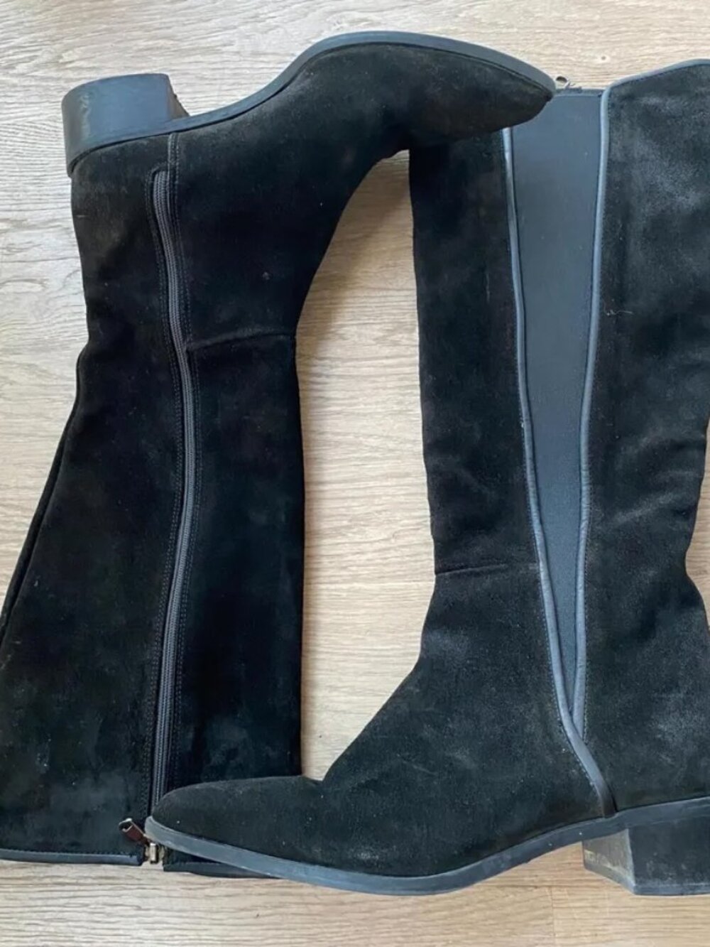 Tall Knee High Black Suede Boots- Size 38